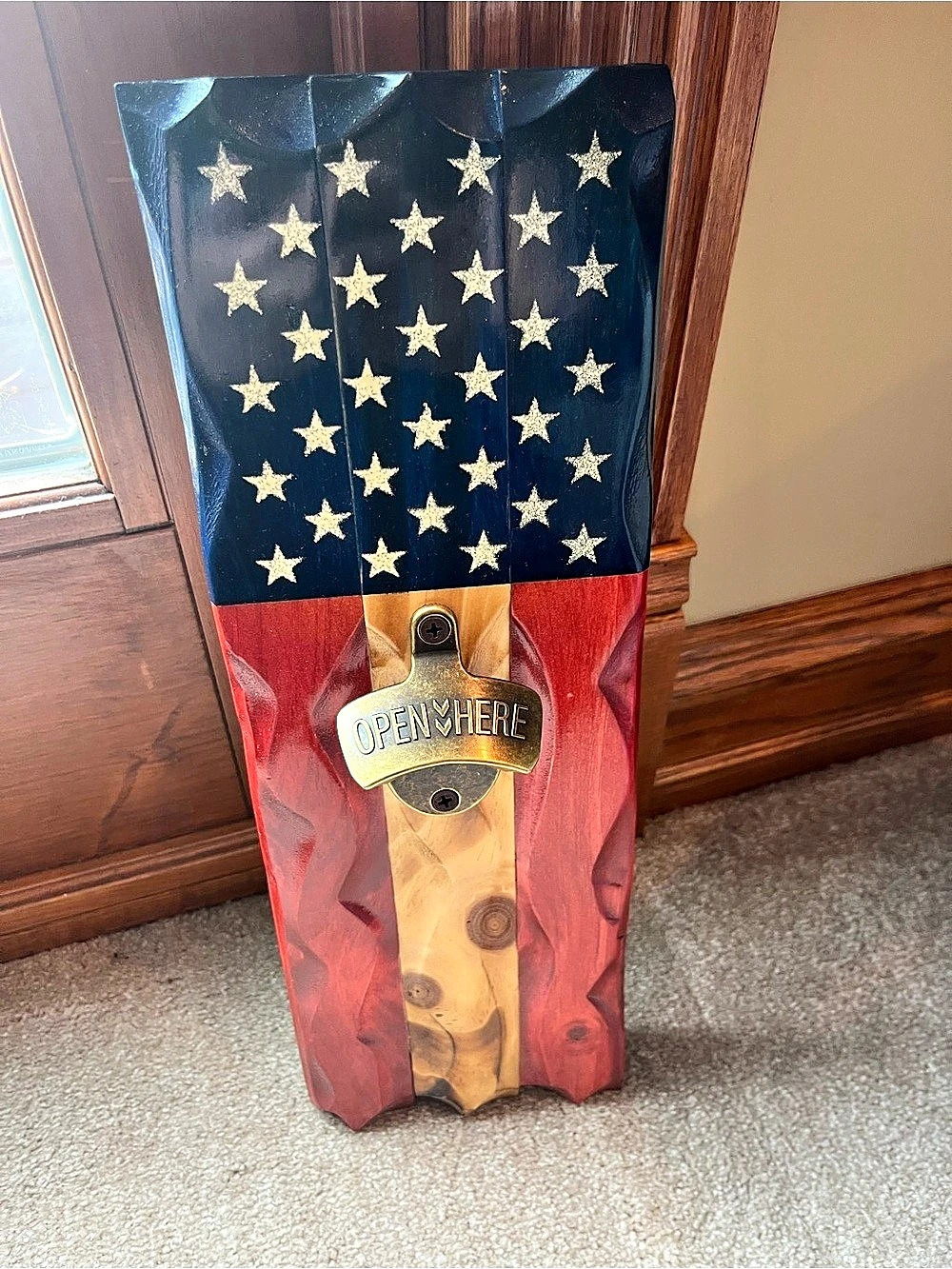 American Flag Wall-Mounted Bottle Opener Wooden American Flag Bottle New no tags